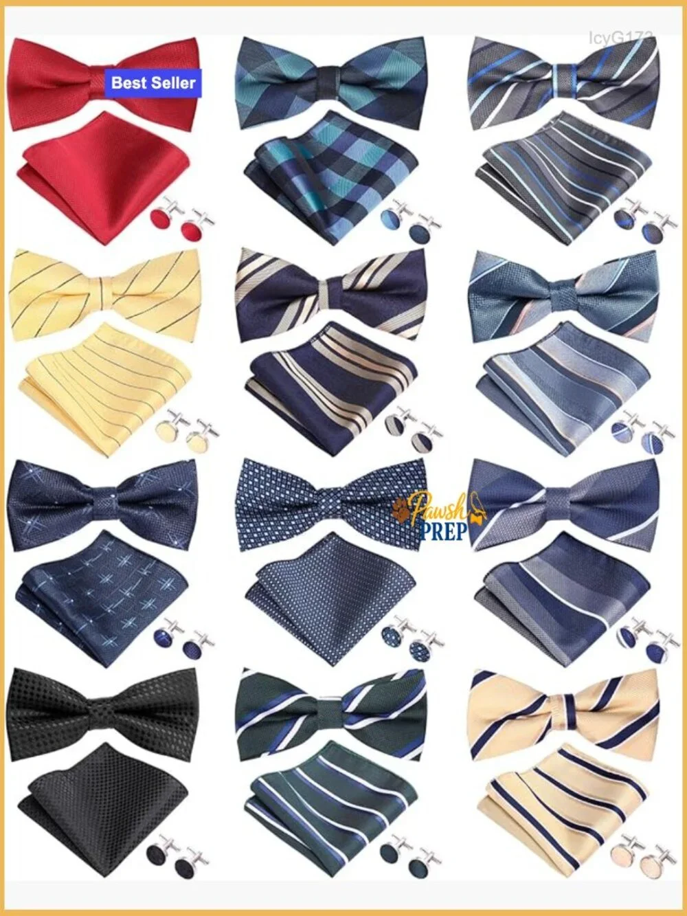 12-Piece Men's Bow Tie Set with Pocket Squares & Cuff Links